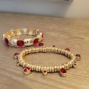 Chico's Goldtone and Red Stretch Bracelets